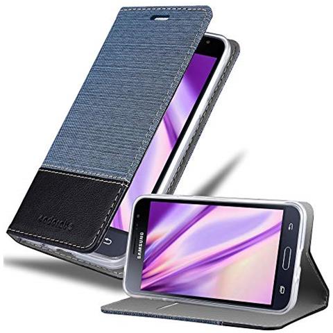 Custodia Compatibile Con Samsung Galaxy J3 2016 In Blu Scuro Nero - Coperchio Protettiva Con Chiusura Magnetica, Funzione Stand E Tasca Per Le Carte - Foto 1