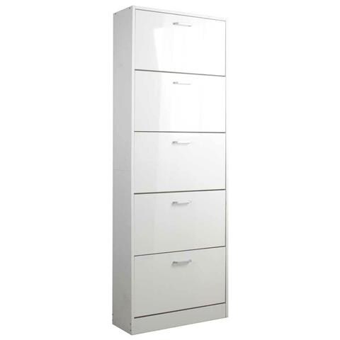 Scarpiera 5 Ante Ripiani Doppia Profondita In Legno 59x22x169 Cm Bianco Lucido - Foto 10