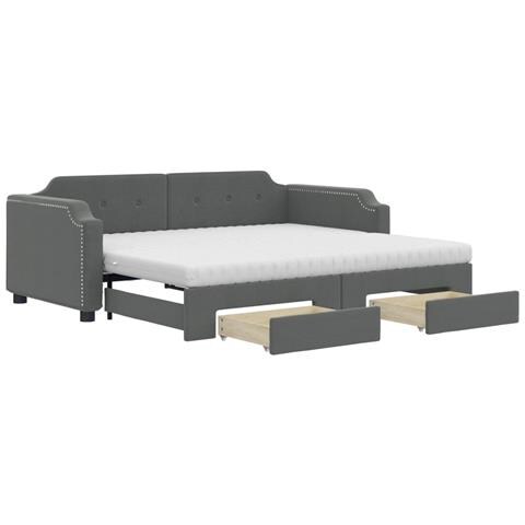 Divano Letto Estraibile Cassetti Grigio Scuro 90x190cm Tessuto - Foto 1