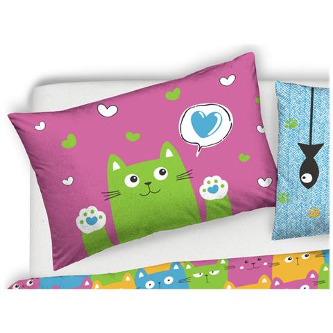 Copripiumino Sacco Piumone Pensieri Delicati Cotone Disegno Happy Cat Multicolor Singolo Multicolor - Foto 2