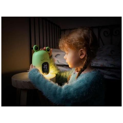 Sveglia Digitale Per Bambini 3 Suoni Con Luce Notturna E Intensità Regolabile Rana, Verde - Foto 2