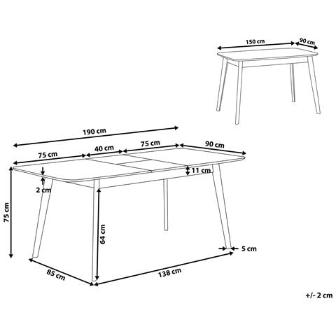 Tavolo Da Pranzo Legno Chiaro 150/190 X 90 Cm Madox - Foto 2