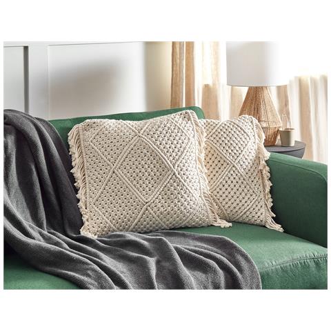 Set Di 2 Cuscini Besham Cotone 45 X 45 Cm Beige Chiaro Trama Geometrica - Foto 1