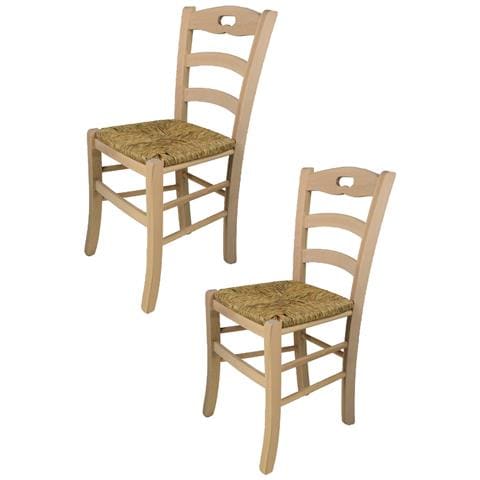 Set 2 Sedie Modello Savoie Per Cucina Bar E Sala Da Pranzo, Robusta Struttura In Legno Di Faggio Levigato, Non Trattato, 100% Naturale E Seduta In Paglia - Foto 1
