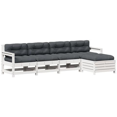 Set Salotto Giardino 5pz con Cuscini Bianco Legno Massello Pino - Foto 1