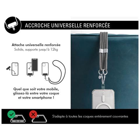 Tracolla Universale Per Smartphone A Doppio Gancio Con Sistema Di Fissaggio, Grigio - Foto 2