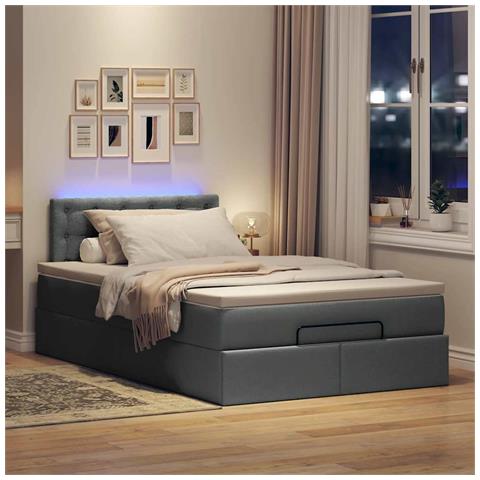 Pouf Letto Con Materasso E Led Grigio Scuro 120x200 Cm Tessuto - Foto 3