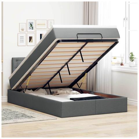 Pouf Letto Con Materasso E Led Grigio Scuro 120x200 Cm Tessuto - Foto 1