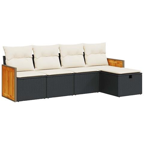 Set Divani Da Giardino 5 Pz Con Cuscini In Polyrattan Nero - Foto 2