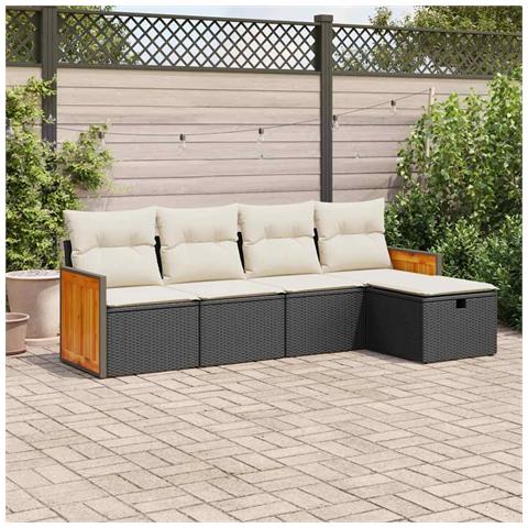 Set Divani Da Giardino 5 Pz Con Cuscini In Polyrattan Nero - Foto 1