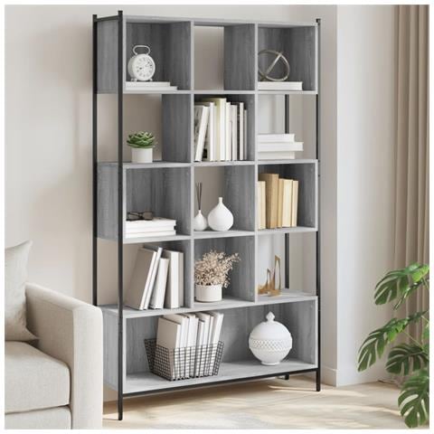Lusso Casadino -  Libreria Grigio Sonoma 102x28x172 Cm In Legno Multistrato - Foto 8