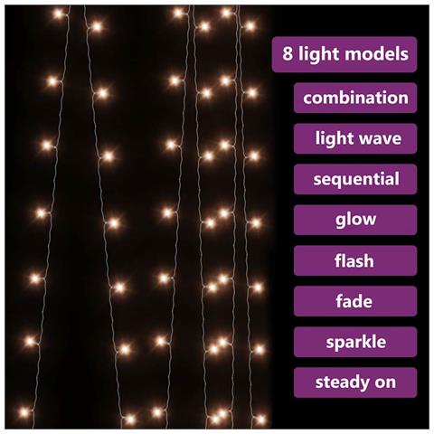 Lusso Casadino - Tenda Luci A Ghiaccioli 3x3m 300 Led Bianco Caldo 8 Funzioni - Foto 2