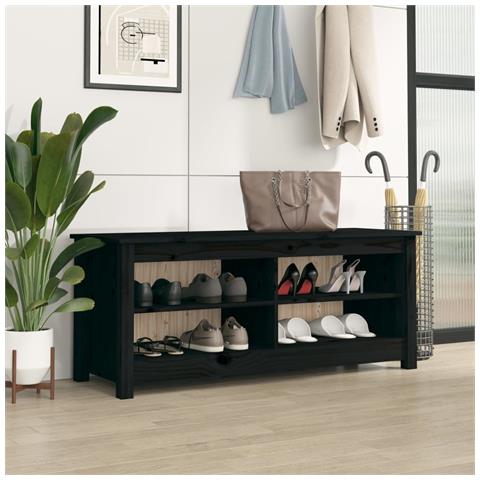 Lusso Casadino -  Scarpiera Nera 110x38x45,5 Cm In Legno Massello Di Pino - Foto 8