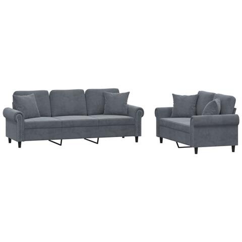 Set di Divani 2 pz con Cuscini Grigio Scuro in Velluto - Foto 1