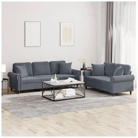 Set di Divani 2 pz con Cuscini Grigio Scuro in Velluto - Foto 2