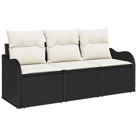 Set Divano da Giardino 3 Pezzi con Cuscini Nero Polyrattan - Foto 1