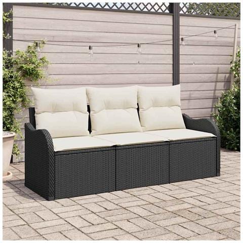 Set Divano da Giardino 3 Pezzi con Cuscini Nero Polyrattan - Foto 2