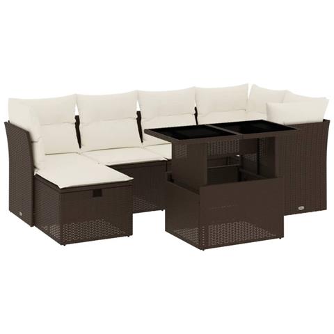 Set Divani da Giardino 7 pz con Cuscini Marrone in Polyrattan - Foto 1