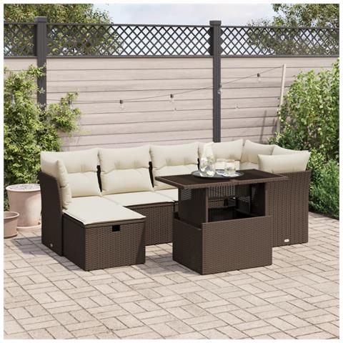Set Divani da Giardino 7 pz con Cuscini Marrone in Polyrattan - Foto 2
