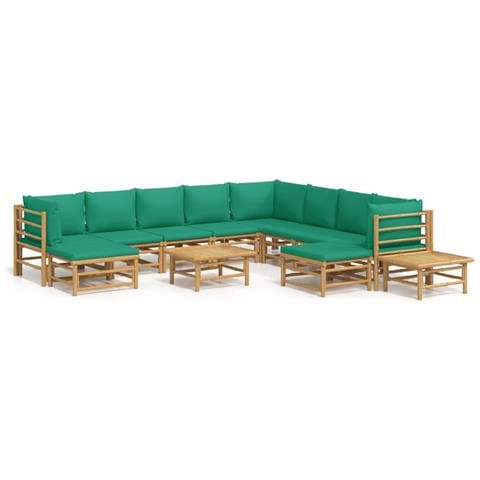 Set Salotto da Giardino 12pz con Cuscini Verdi Bambù - Foto 1