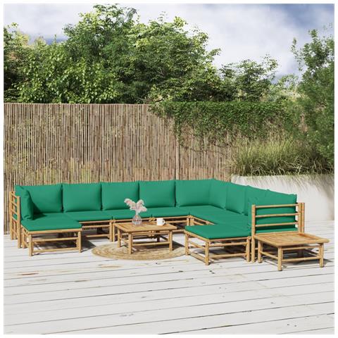 Set Salotto da Giardino 12pz con Cuscini Verdi Bambù - Foto 2