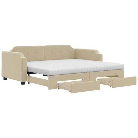 Divano Letto Estraibile con Cassetti Crema 80x200 cm in Tessuto - Foto 1