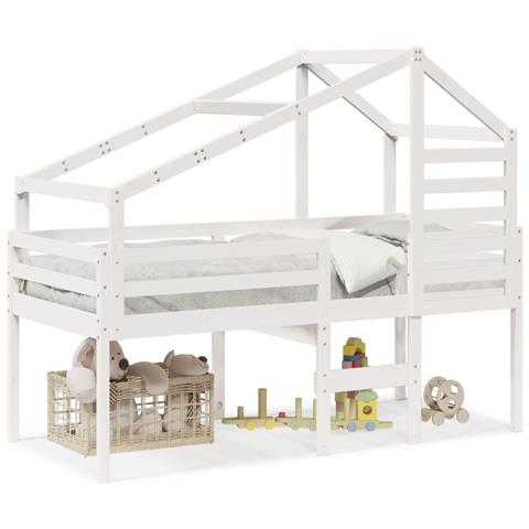 Letto a Soppalco con Tetto Bianco 90x200 cm in Legno di Pino - Foto 1