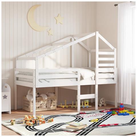 Letto a Soppalco con Tetto Bianco 90x200 cm in Legno di Pino - Foto 2