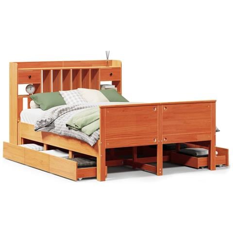 Letto Libreria senza Materasso Marrone Cera 140x200 cm in Pino - Foto 1