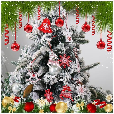 Decorazioni Natalizie Ciondoli In Legno Per Albero Di Natale 12 Pz Natale - Foto 2