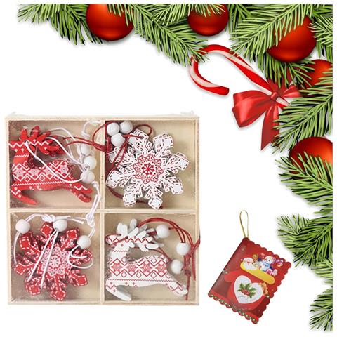 Decorazioni Natalizie Ciondoli In Legno Per Albero Di Natale 12 Pz Natale - Foto 1