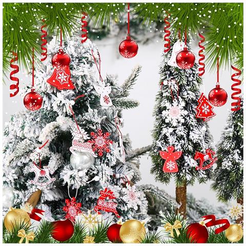 Decorazioni Natalizie Ciondoli In Legno Per Albero Di Natale 12 Pz Natale - Foto 4