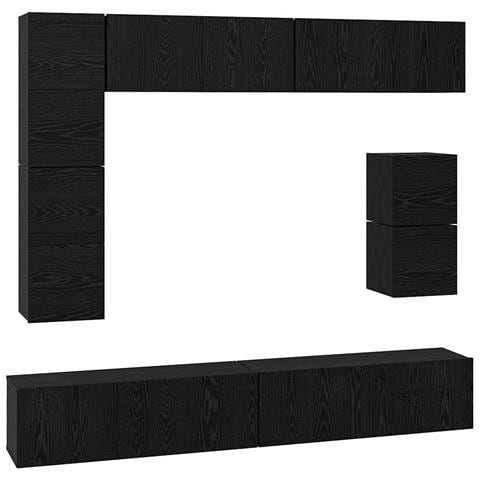 Set mobile TV 8 pcs Rovere Nero Legno multistrato - Foto 1