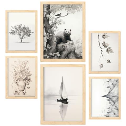 Set Di 6 Stampe Wildsee All'asilo: Dipinti Decorativi Estetici Per Il Tuo Soggiorno, Camera Da Letto E Casa A3 & A4 Telaio In Legno Chiaro - Foto 1