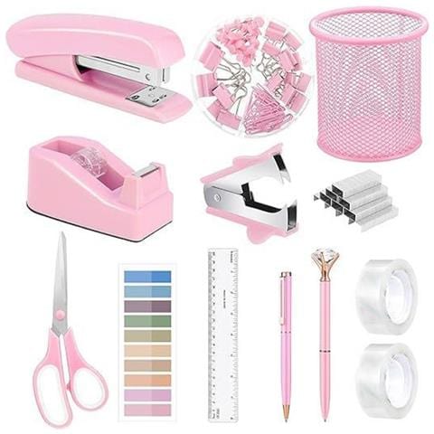 Set Di Graffettatrici Rosa - Kit Completo Di Cancelleria Per Ufficio Con Levapunti E Dispenser Di Nastro - Foto 1