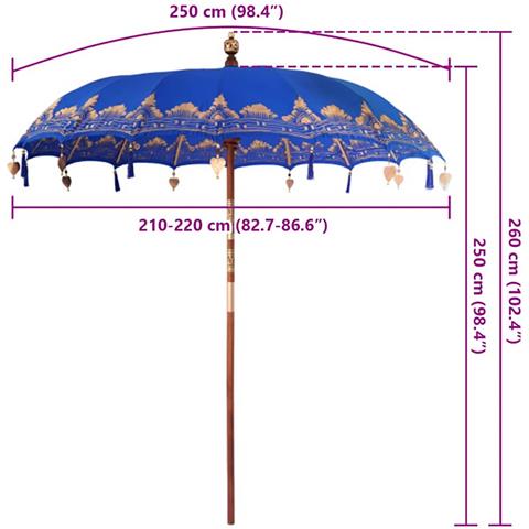 Parasol Balinese Blu (210-220) x 260 cm Cotone e legno massello - Foto 8