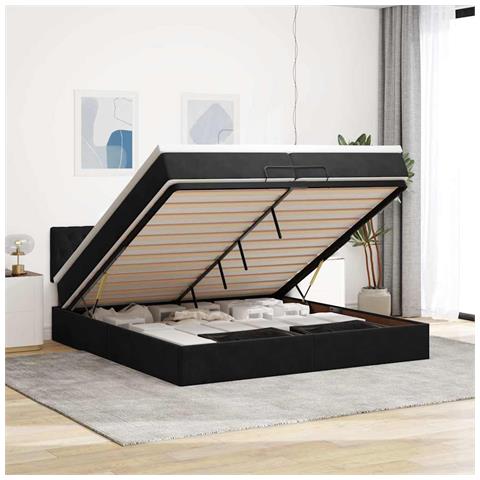 Struttura Letto Pouf con Materasso Nero 200x200 cm in Velluto - Foto 2