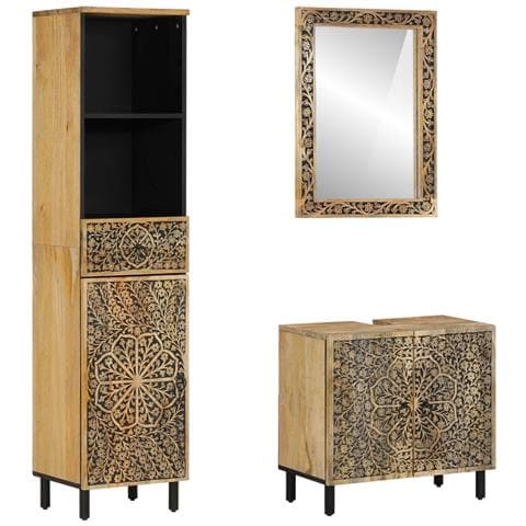 Set Mobili da Bagno 3pz in Legno Massello di Mango - Foto 1