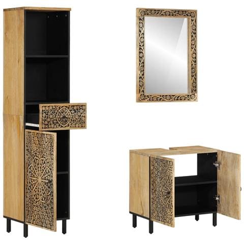 Set Mobili da Bagno 3pz in Legno Massello di Mango - Foto 2
