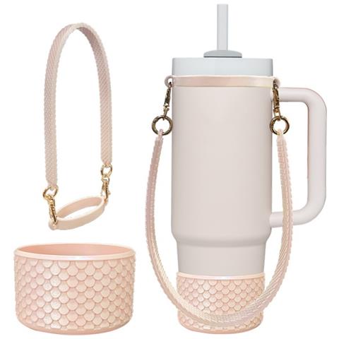 Set Di Tazze In Silicone Con Motivo A Squame Di Pesce: Manicotto Protettivo, Manico E Base - Vari Colori Pink - Foto 1