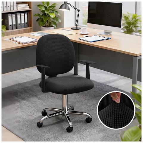 Coprisedia Da Ufficio In Pile Polare Elastico Tinta Unita - Vestibilità Universale, Antipolvere E Rimovibile Black - Foto 2