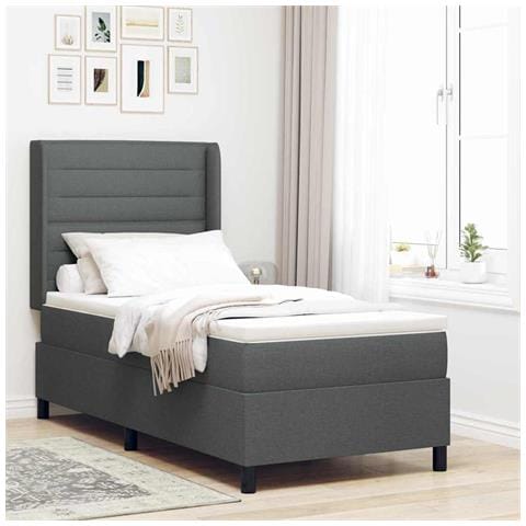 Letto a molle con materasso Grigio scuro 90 x 200 cm Tessuto - Foto 2