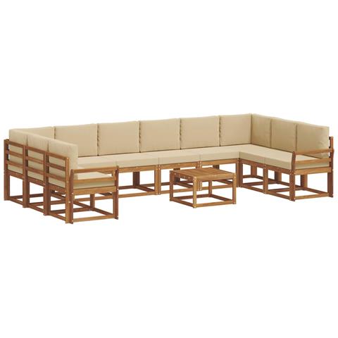 Set di divani da esterno con cuscino 11 pcs Naturale e Beige - Foto 1
