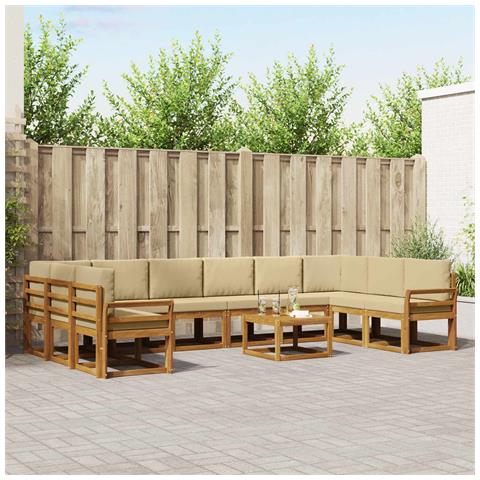 Set di divani da esterno con cuscino 11 pcs Naturale e Beige - Foto 2