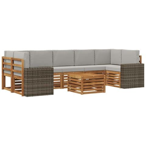 Set di divani da esterno 8 pcs Naturale e Grigio Chiaro - Foto 1