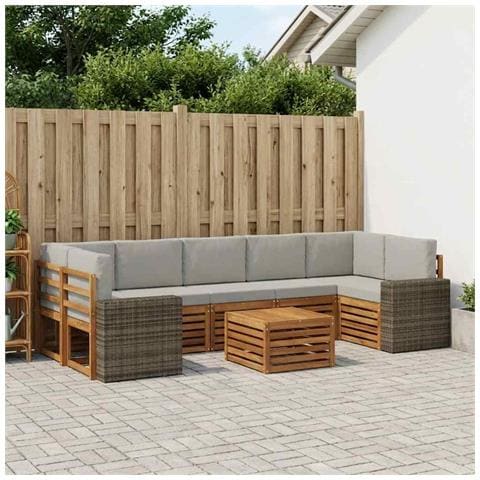 Set di divani da esterno 8 pcs Naturale e Grigio Chiaro - Foto 2