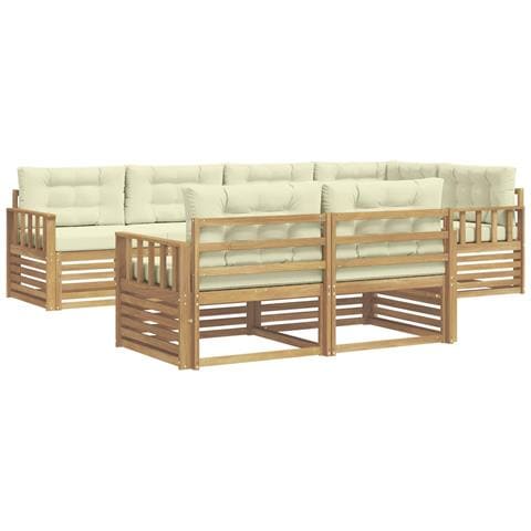 Set di divani da esterno 7 pcs Bianco e Crema Poliestere - Foto 1