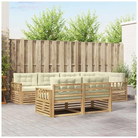 Set di divani da esterno 7 pcs Bianco e Crema Poliestere - Foto 2