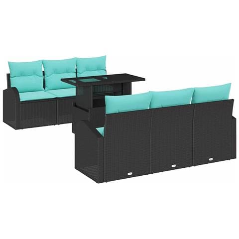 Set Divano da Giardino 7 pz Nero Rattan in Polipropilene - Foto 1