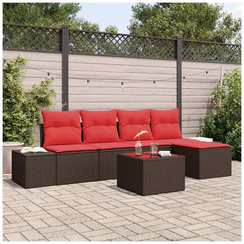Set Divano da Giardino 5 pz Marrone e Rosso polyrattan - Foto 2